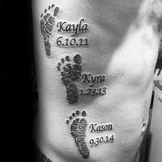 a man's back with three footprints and the names of two people on it