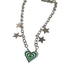 green heart star necklace boogzel apparel Cute Necklaces Aesthetic, Green Y2k Aesthetic, Accessories Y2k, 90's Aesthetic, Green Y2k, Aesthetic Accessories, Aesthetic Jewelry, Sparkling Stars, Green Heart