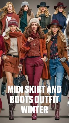 Skirt And Boots Outfit Winter, Skirt And Boots Outfit, Midi Skirt And Boots, Winter Boots Outfits, Best Winter Outfits, Outfit Winter, Midi Skirts, Chunky Sweater, Boots Outfit