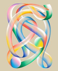 an abstract art work with multicolored swirls and bubbles on a beige background