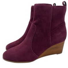 Violet & Red Jayjay Suede Boots Brand New Without Box. Suede Uppers Inner Zip Ankle Shaft Stacked, Wedge Heel Size: 8.5 Heel: 2.5 Red Burgundy, Boot Brands, Suede Wedges, Red Shoes, Winter Casual, Suede Booties, Suede Shoes, Burgundy Red, Suede Boots