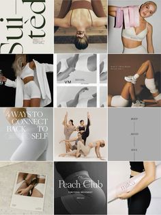 an image of a collage of photos with women doing different things in them and the words stretch club on it