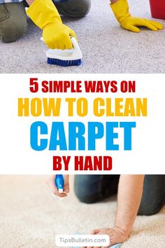 a person cleaning carpet with the words 5 simple ways on how to clean carpet by hand