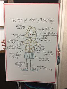 a person holding up a sign with words on it that say the art of visiting teaching