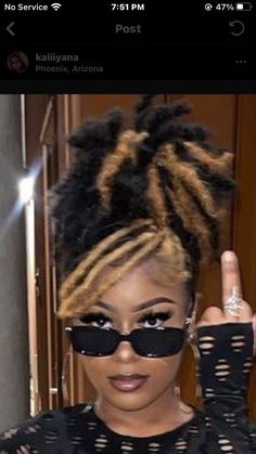 Dreads With Color Black Women, Freaknik Hairstyles Locs, Dyed Locs Black Women Natural Hair, Trendy Locs Hairstyles, Dreadlocks With Extensions Black Women, Loc Hairstyles With Swoop, Short Loc Styles With Bangs, Alt Dreadlock Hairstyles, Black Locs With Blonde Highlights