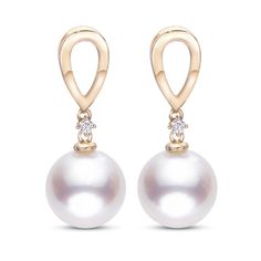 Each of these timeless women's dangle earrings from the Brilliant Moments® collection feature lustrous Akoya saltwater cultured pearls topped by a shimmering round diamond accent. Crafted in 14K yellow gold, the earrings are secured in place with friction backs and the pearls measure 7-7.5mm each. Earrings Diamonds, Akoya Pearl Earrings, Jared The Galleria Of Jewelry, Pearl And Diamond Earrings, Akoya Pearls, Cultured Pearls, Gemstone Earrings, Round Diamond, Round Diamonds