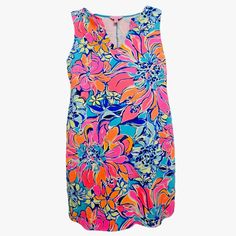 Lilly Pulitzer Shift Dress New Without Tags Sleeveless V Neckline Relaxed Fit Comfy Abstract Highlighter Neon Floral Blues,Pinks,Oranges,Greens Resortwear Vacation Cruise! 96% Cotton 4% Spandex Size Medium Measured Flat Armpit To Pit 18" Waist 16" 1/2 Length 32 "1/2 Excellent Condition Smokefree Multicolor Sleeveless Lined Dresses, Sleeveless Pink Dress For Vacation, Pink Sleeveless Floral Print Dress, Pink Sleeveless Dress For Vacation, Pink Sleeveless Lined Dress, Sleeveless Pink Lined Dress, Vacation Cruise, Lilly Pulitzer Dress, Floral Sleeveless