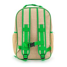 The Grade School Backpack is bound to make first days at school or camp that much more exciting! Recommended for Children aged 6 - 11 Features: Linen/Cotton exterior fabric Machine washable (gentle cycle, cold) - No dryers please 2 stretchy mesh side pockets Lined nylon interior with zippered mesh pocket Reinforced bottom to protect material and longevity Chest strap with clip for added security PVC, Phthalate, Lead and BPA Free Dimensions: 11"L X 5.5"W x 15.5"H Weight: 1 lb Made in China Green Standard Backpack For Camping, Practical Green Backpack For Adventure, Green Backpack For Camping, Green Camping Backpack, Sporty Standard Backpack For Camping, Sporty Backpack For Camping, Practical Green Backpack For School, Green Nylon Backpack For Camping, Green Standard Backpack