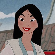 an animated image of a woman with long black hair