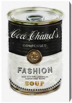 a painting of a can of soup with the words coco chandel's on it