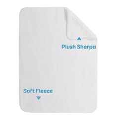 the soft fleece blanket is shown with blue arrows pointing up to flush sherpa