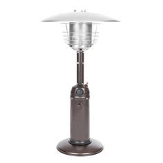 an outdoor patio heater is shown with the light on it's top and bottom