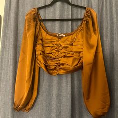 Super Cute Nwot Never Worn Burnt Orange Silk Long Sleeve Crop Shirt Crop Long Sleeve, Orange Long Sleeve, Long Sleeve Crop, Crop Shirt, Burnt Orange, Color Orange, Long Sleeve Top, Long Sleeve Tops, Sleeve Top