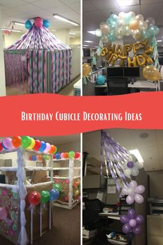 birthday decoration ideas for cubicle decorating in the office with balloons and streamers