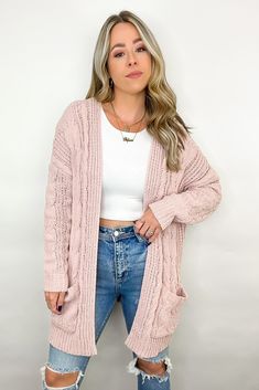 Details: Everyone needs a classic flowy cardigan. This longline cardigan is the perfect pairing for every outfit. - Cable knit- Open front- Pockets - Longline cardigan Content-81% Polyester 19% AcrylicSize + Fit- Model is 5'4" and wearing a Small- Measurements from a size small- Full length: 30.25"- Waist: 56"- Chest: 56"- Sleeves: 27.5" Brand: LoveTree Flowy Cardigan, Flowy Cardigans, Facebook Style, Longline Cardigan, Cable Knit Cardigan, Back In Stock, Women Clothing Boutique, Clothing Boutique, Steel Blue