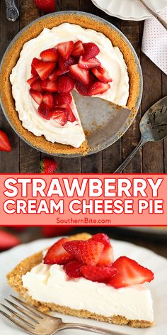 strawberry cream cheese pie on a white plate