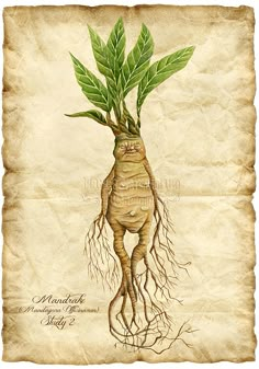 a drawing of a root with leaves on it