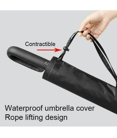 a person holding an umbrella in their hand and pointing to the waterproof umbrella cover