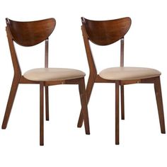 two wooden chairs sitting next to each other