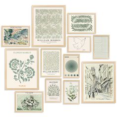 a bunch of cards that have different designs on them, including flowers and leaves in the middle