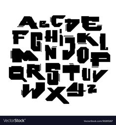 the alphabet is made up of letters and numbers in black on white paper, with some type