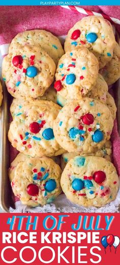 cookies with red, white and blue sprinkles are in a metal pan