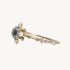 Snowflake Ring Supreme, Aquamarine & Pearl in 18K Gold | Catbird Celestial Wedding Jewelry With 17 Jewels, Fine Jewelry Blue Topaz Cluster, Snowflake Ring, Aquamarine, 18k Gold, Pick Up, In Store, Ring, Gold