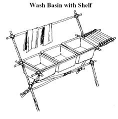 a drawing of a wash basin with clothes hanging on it