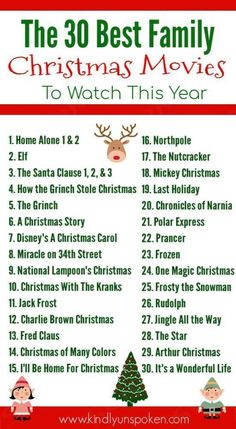 the 30 best family christmas movies to watch this year for kids and adults, with text overlay