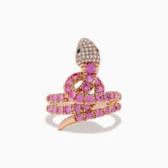 Effy Safari 14K Rose Gold Multi Diamond and Pink Sapphire Snake Ring Animal Ring, Diamond Rings Design, Animal Rings, Snake Ring, Effy Jewelry, Statement Bracelet, Dream Jewelry, Pink Sapphire, Statement Jewelry