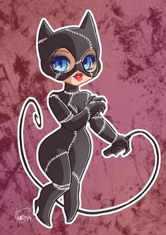 a drawing of a catwoman with blue eyes