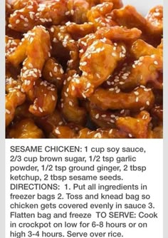 the recipe for sesame chicken is shown