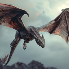 a dragon flying through the air with its wings spread