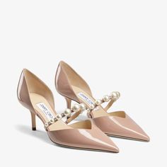 Ballet Pink Patent Leather Pointed Pumps with Pearl Embellishment | AURELIE 65 | High Summer 2021 | JIMMY CHOO Wedding Charm, Pointed Pumps, Designer Pumps, Nude Pumps, Kitten Heel Pumps, Shoes Heels Pumps, Winter Boots Women, Heel Pumps, Kitten Heel