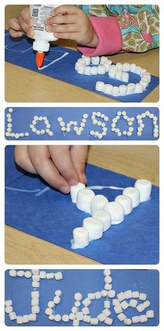 the letters are made out of marshmallows and then cut into smaller pieces