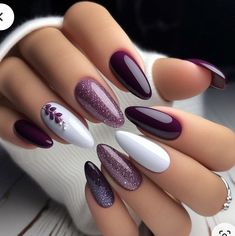 Nail Forms, Fall Nail Art, Nail Designs Glitter, Purple Nails, Trendy Nails, Almond Nails