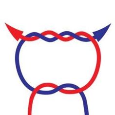 a red, white and blue logo with two arrows in the shape of an oar