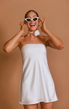 Taylor Tube Mini Dress ~ Ivory Luxe Satin – Show Me Your Mumu White Bachelorette Party Outfit, White Bachelorette, Tube Mini Dress, Bachelorette Party Outfit, Mini Tube Dress, Honeymoon Outfits, Rehearsal Dinner Dresses, Bridal Shower Dress, Shower Dresses