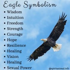 an eagle flying through the sky with words describing its powers and abilities in it's flight