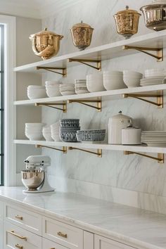 Looking for Kitchen Shelves Decor? Maximize your small kitchen with these functional ideas that are stylish and space-saving. Shelves Between Cabinets, Stone Shelves, Barn Pool House, Open Shelves Kitchen