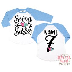 You can purchase the additional lettering here. https://www.etsy.com/listing/702303263/add-on-add-a-name-andor-number-to-the Seven And Sassy Birthday Shirt | 7th Birthday Shirt | Seventh Birthday T Shirt | 7th Birthday Outfit | Sassy Birthday | Kids Birthday Shirt How We Print Our Shirts: Once you place your order it goes into our production process. We print our shirts using Direct To Garment printing technology. Unlike other garment decorating processes, this process allows for a super soft pr Sassy 7 Birthday Shirt, 6th Birthday Shirt, Seventh Birthday, Kids Birthday Shirt, Girls Birthday Shirt, Sixth Birthday, Kids Birthday Shirts, 1st Birthday Shirts, First Birthday Shirts