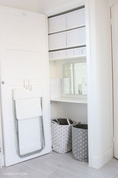 the closet is clean and ready to be used as a storage area for laundry items