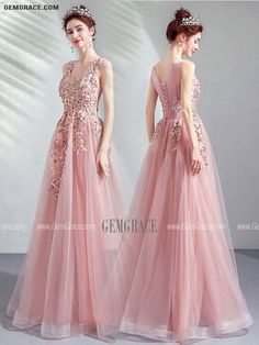 V-neck Floral Embroidered Evening Dress For Prom, V-neck Evening Dress With Floral Embroidery For Prom, Floral Embroidered V-neck Prom Evening Dress, Floral Embroidered V-neck Evening Dress For Prom, V-neck Embroidered Wedding Evening Dress, Pink V-neck Embellished Evening Dress, Pink Embellished V-neck Evening Dress, Prom Dresses Poofy, Dresses Poofy