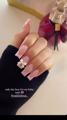 Coquette Square Nails, Easy Hello Kitty Nails, Acrylic Dip Nails, Romantic Nails, Simple Gel Nails, Colored Acrylic Nails, Basic Nails, Simple Acrylic Nails