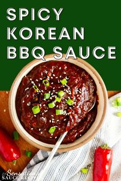 spicy korean bbq sauce in a bowl with chopsticks