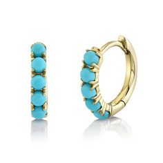 Adorn yourself with our 0.43ct Turquoise Huggie Hoop Earrings. Set in warm 14K yellow gold, these huggie hoops embrace your ears with a delightful pop of turquoise. A lovely fusion of elegance and style, these earrings are the perfect accessory to elevate your look. Turquoise Huggie Earrings, Blue Green Turquoise, Diamond Bangles Bracelet, Studded Necklace, Mini Hoop Earrings, Earrings Round, Rose Gold Metal, Deco Jewelry, Huggie Earrings