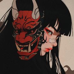 Mascara Hannya, Japanese Pop Art, Japon Illustration, Anime Artwork Wallpaper, Cool Wallpapers Art, Digital Art Anime, Anime Tattoos, Japan Art, Digital Art Girl