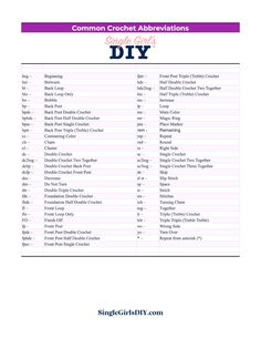 the common crochet abbreviations list is shown in this document, which contains several different