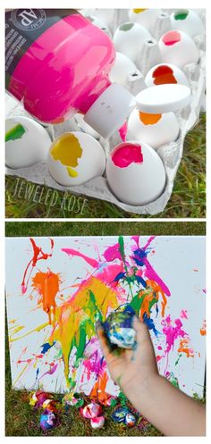 an egg carton filled with paint and some eggs