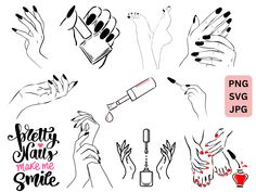 Nail Tech Tattoo, Salon Organization Ideas, Nail Tech Svg, Tech Tattoo, Hand Png, Svg Art, Home Nail Salon, Different Nail Shapes, Woman Hand